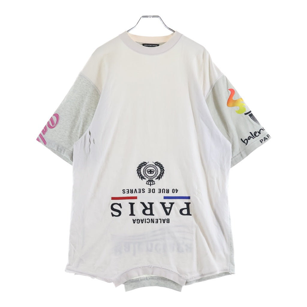 BALENCIAGA(バレンシアガ) 22SS UPSIDE DOWN S/S TEE アップサイドダウン リメイク加工 クルーネック 半袖Tシャツ カットソー ホワイト/グレー 698811 TMVC9