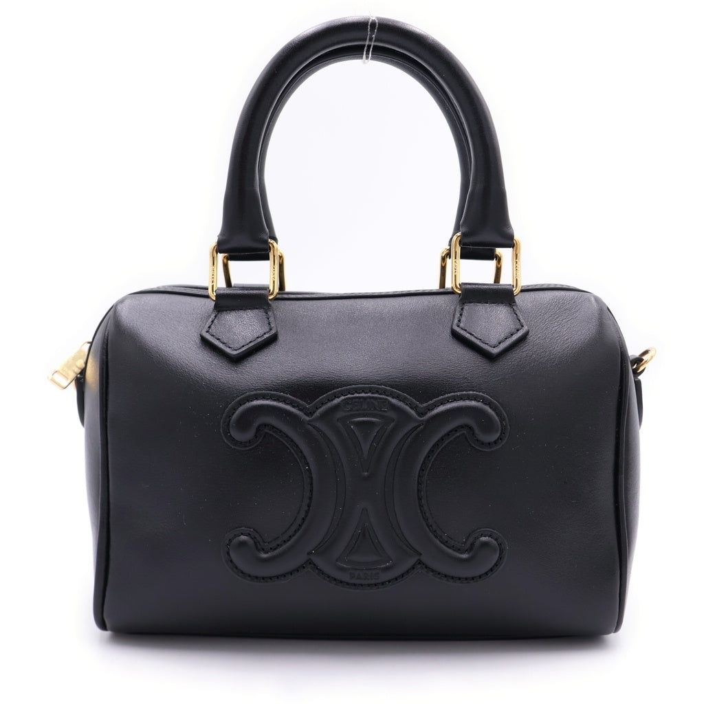 CELINE(セリーヌ) キュイル トリオンフ スモール ボストン レザー 2WAY ハンドバッグ ショルダーバッグ ブラック レディース