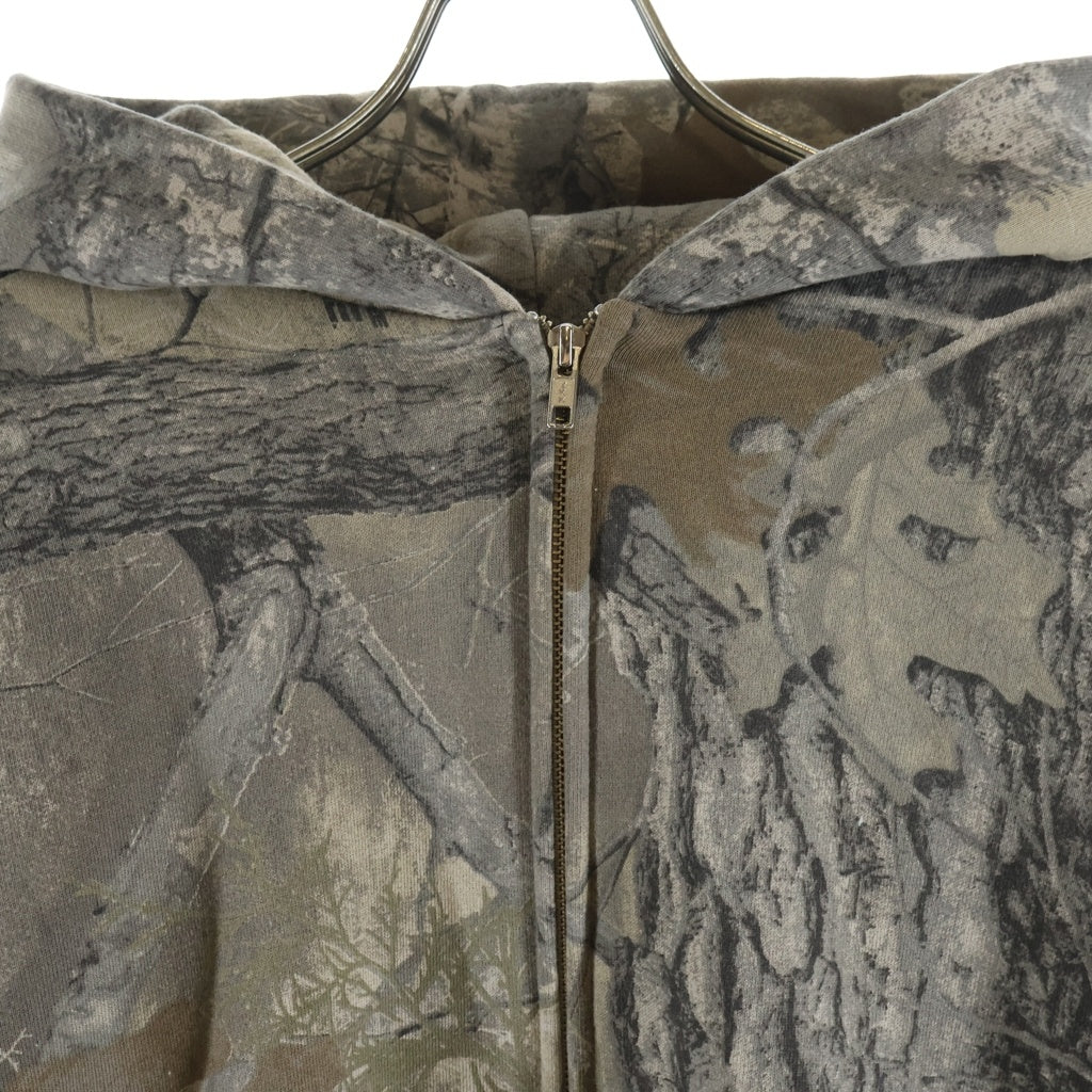 NO BRAND(ノーブランド) ZIP UP HOODIE Realtree ジップアップフーディー パーカー リアルツリー 総柄 コットン グリーン系