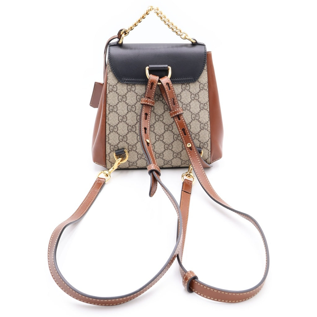 GUCCI(グッチ) GGスプリーム バックパック リュックサック ブラウン×ベージュ×ブラック PVC×レザー 498194 ゴールド金具 レディース