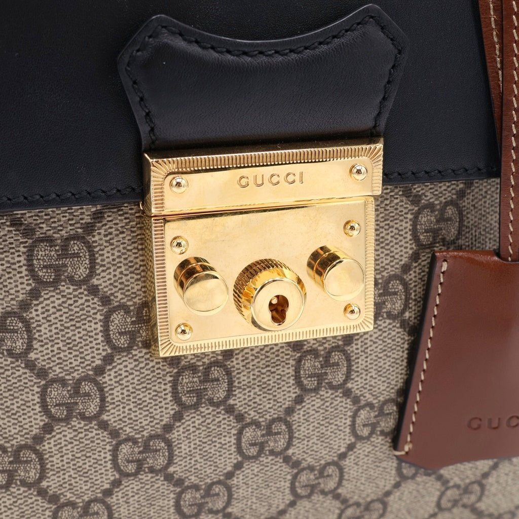 GUCCI(グッチ) GGスプリーム バックパック リュックサック ブラウン×ベージュ×ブラック PVC×レザー 498194 ゴールド金具 レディース