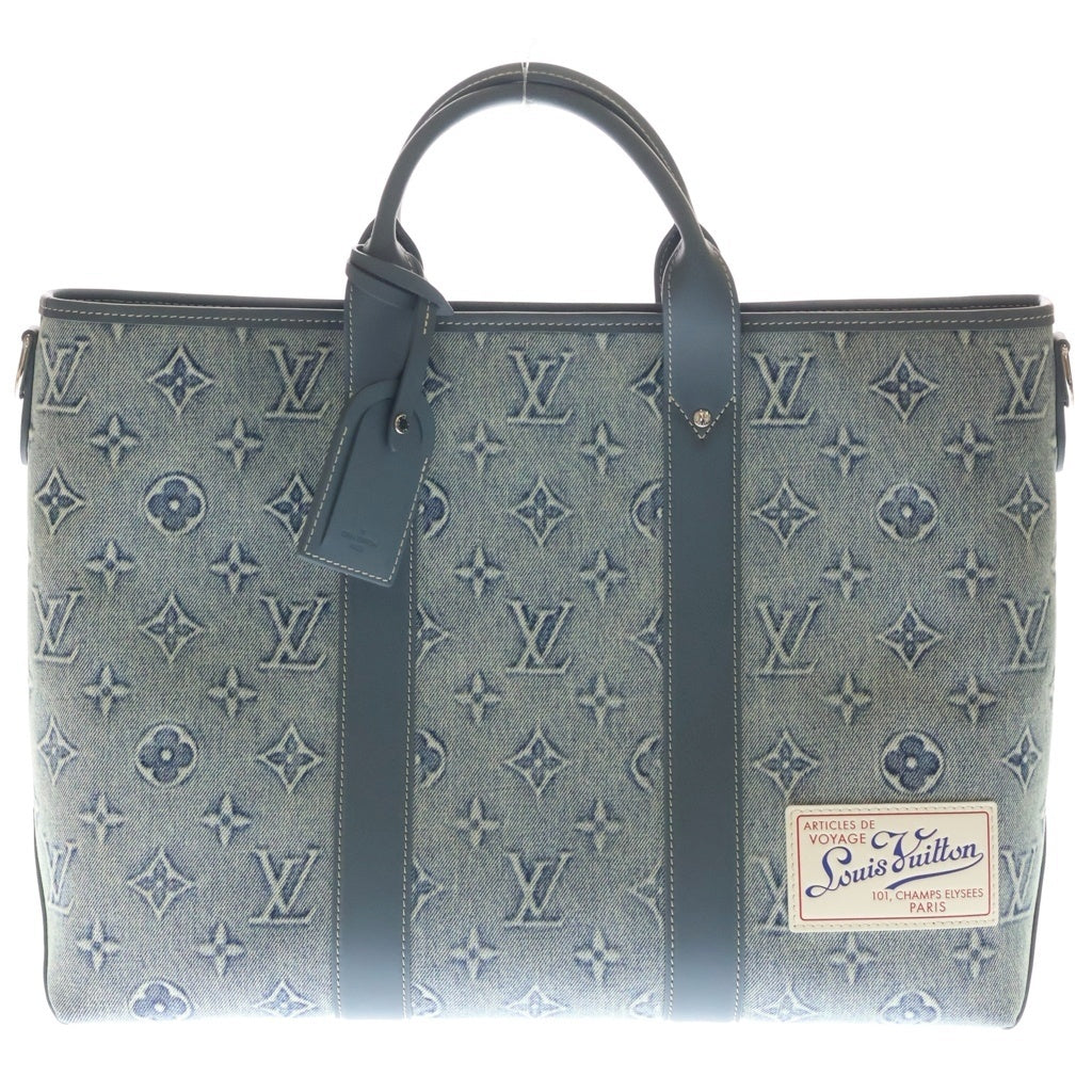 LOUIS VUITTON(ルイヴィトン) モノグラム ウォッシュデニム ウィークエンドトートNM キャンバス レザー 2WAY ハンドバッグ ショルダーバッグ トートバッグ ICタイプ ブルー M22537 レディース