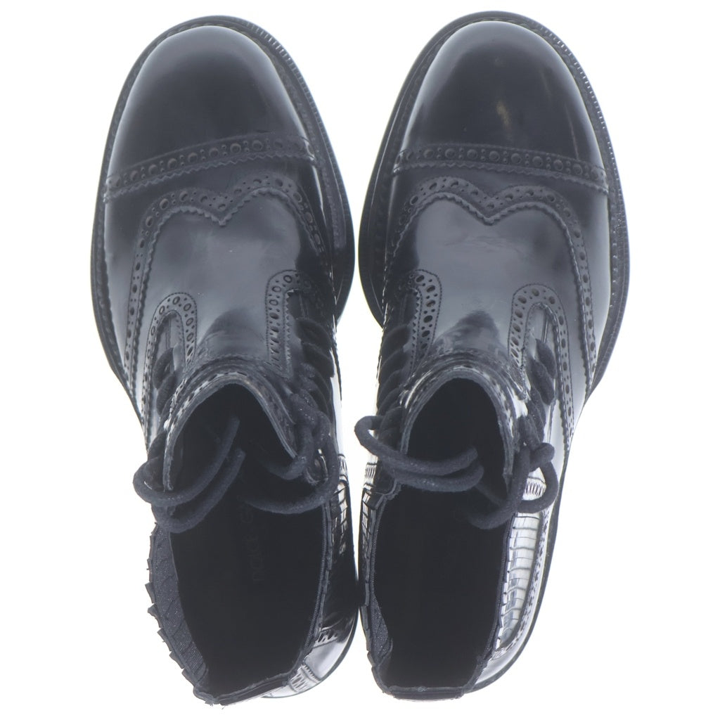 DOLCE & GABBANA(ドルチェアンドガッバーナ) レースアップ ブーツ ウィングチップ パテントレザー ブラック CA4097 7サイズ