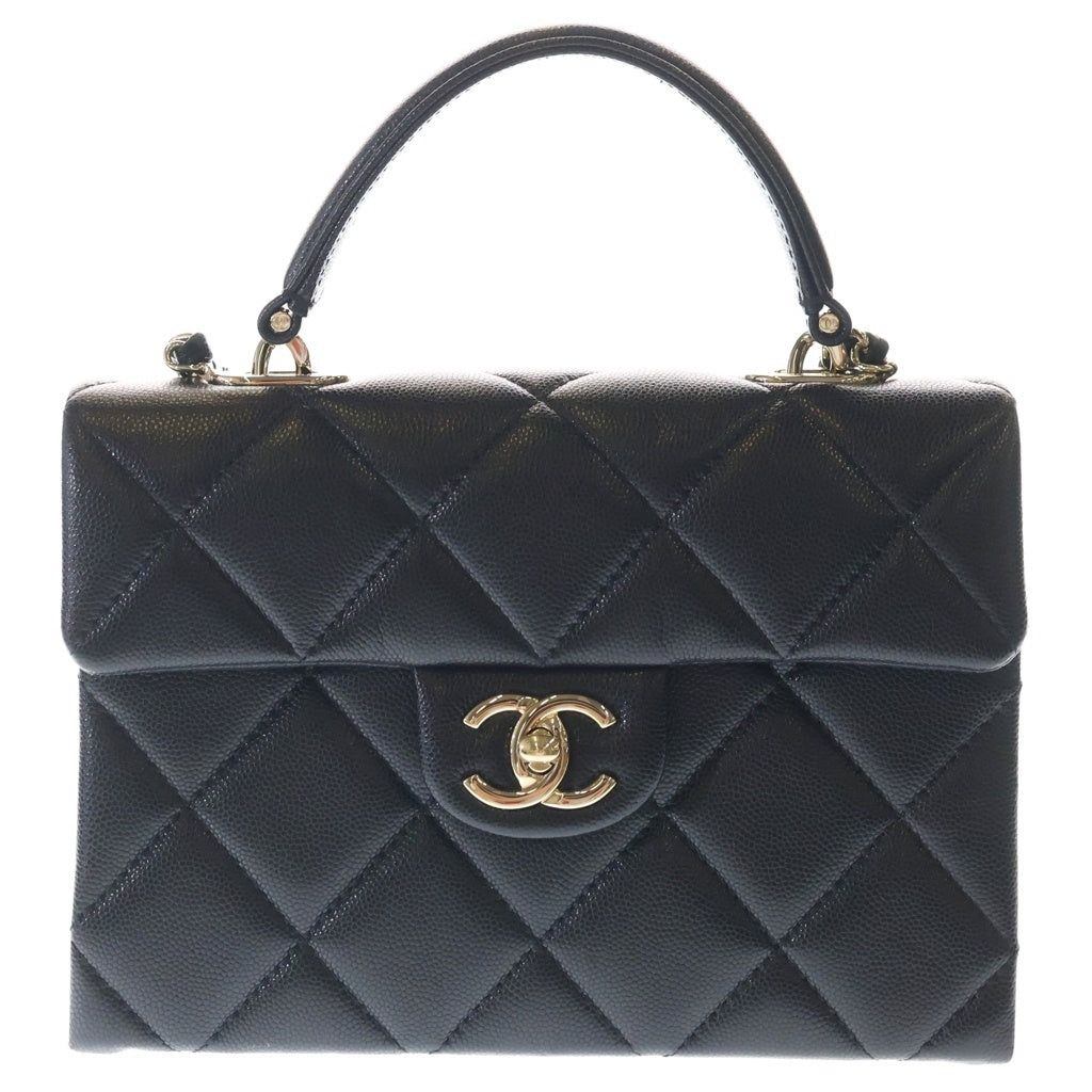 CHANEL(シャネル) ミニマトラッセ トップハンドル キャビアスキン レザー チェーンショルダーバッグ ゴールド金具 ブラック プレート AS4711 レディース