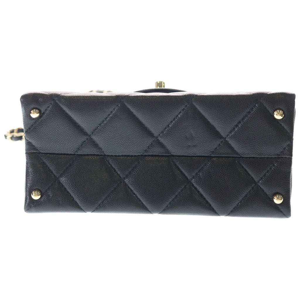 CHANEL(シャネル) ミニマトラッセ トップハンドル キャビアスキン レザー チェーンショルダーバッグ ゴールド金具 ブラック プレート AS4711 レディース