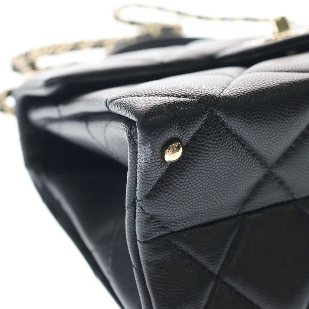 CHANEL(シャネル) ミニマトラッセ トップハンドル キャビアスキン レザー チェーンショルダーバッグ ゴールド金具 ブラック プレート AS4711 レディース