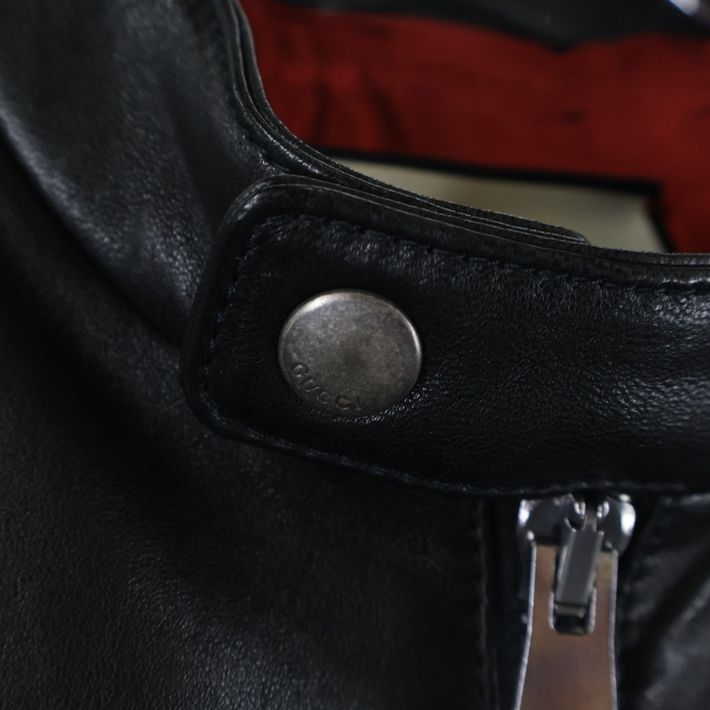 GUCCI(グッチ) シングルライダースジャケット シープスキン レザー ジャケット #48 ブラック 264857