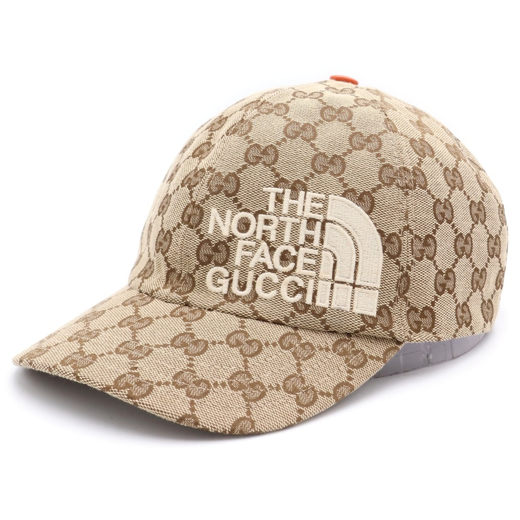 GUCCI(グッチ) ×THE NORTH FACE ノースフェイス GGキャンバス ベースボールキャップ 帽子 #L ベージュ 672155 4HAJR