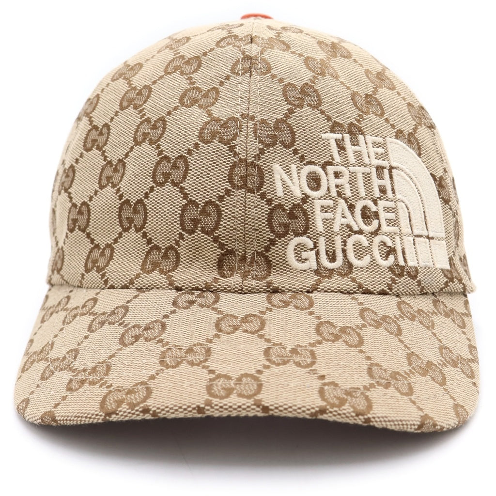GUCCI(グッチ) ×THE NORTH FACE ノースフェイス GGキャンバス ベースボールキャップ 帽子 #L ベージュ 672155 4HAJR