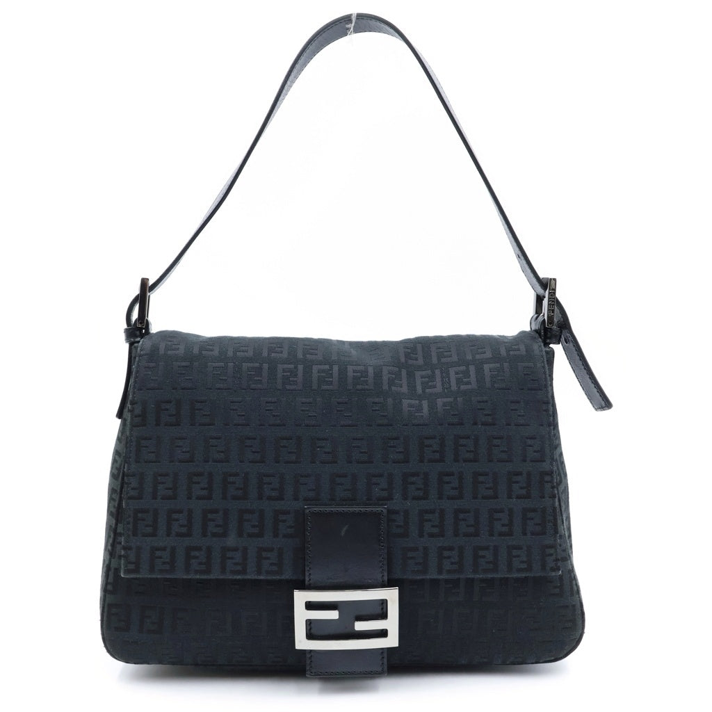 FENDI(フェンディ) マンマバケット ズッキーノ キャンバス×レザー シルバー金具 ワンショルダーバッグ ハンドバッグ ブラック 8BR0001 レディース