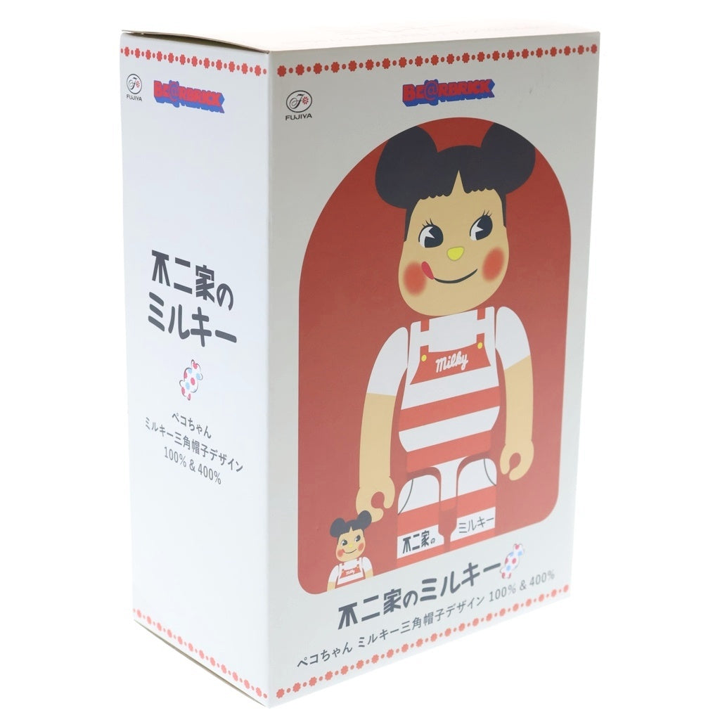 BE@RBRICK(ベアブリック) ×不二家 ペコちゃん ミルキー三角帽子デザイン 100%&400% フィギュア 人形 ホワイト/レッド