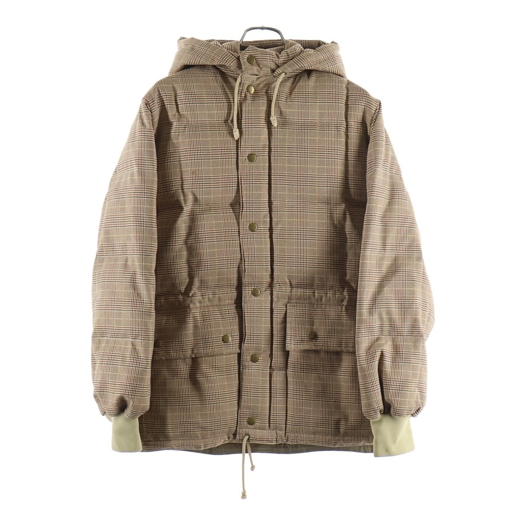 EVISU(エビス) チェック総柄 フード付き ジップアップ ダウンジャケット ベージュ レディース