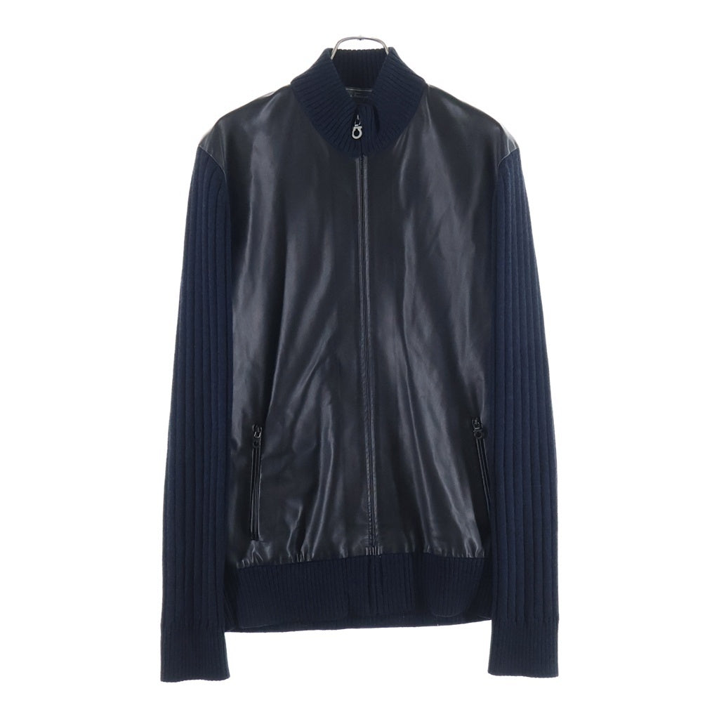 Salvatore Ferragamo(サルヴァトーレ フェラガモ) レザー×ニット 切替 ブルゾン ブラック×ネイビー #M レディース