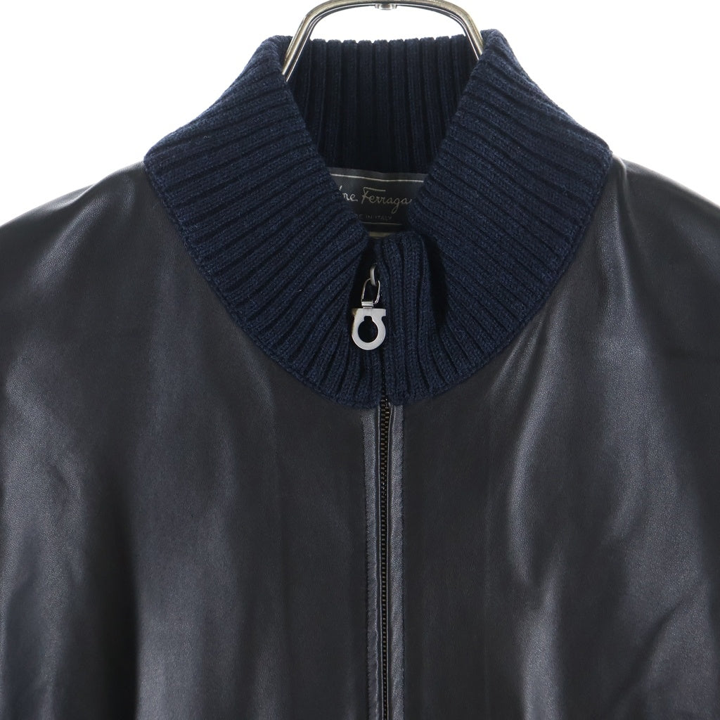 Salvatore Ferragamo(サルヴァトーレ フェラガモ) レザー×ニット 切替 ブルゾン ブラック×ネイビー #M レディース