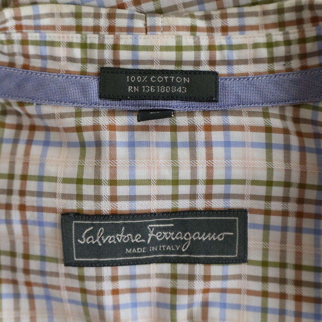 Salvatore Ferragamo(サルヴァトーレ フェラガモ) チェック柄 半袖シャツ コットン ボタンダウン マルチカラー レディース