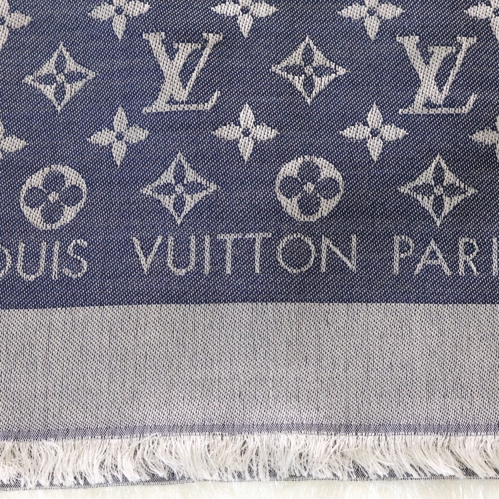 LOUIS VUITTON(ルイヴィトン) ショール モノグラム デニム ウール シルク ストール ネイビー M71376 レディース