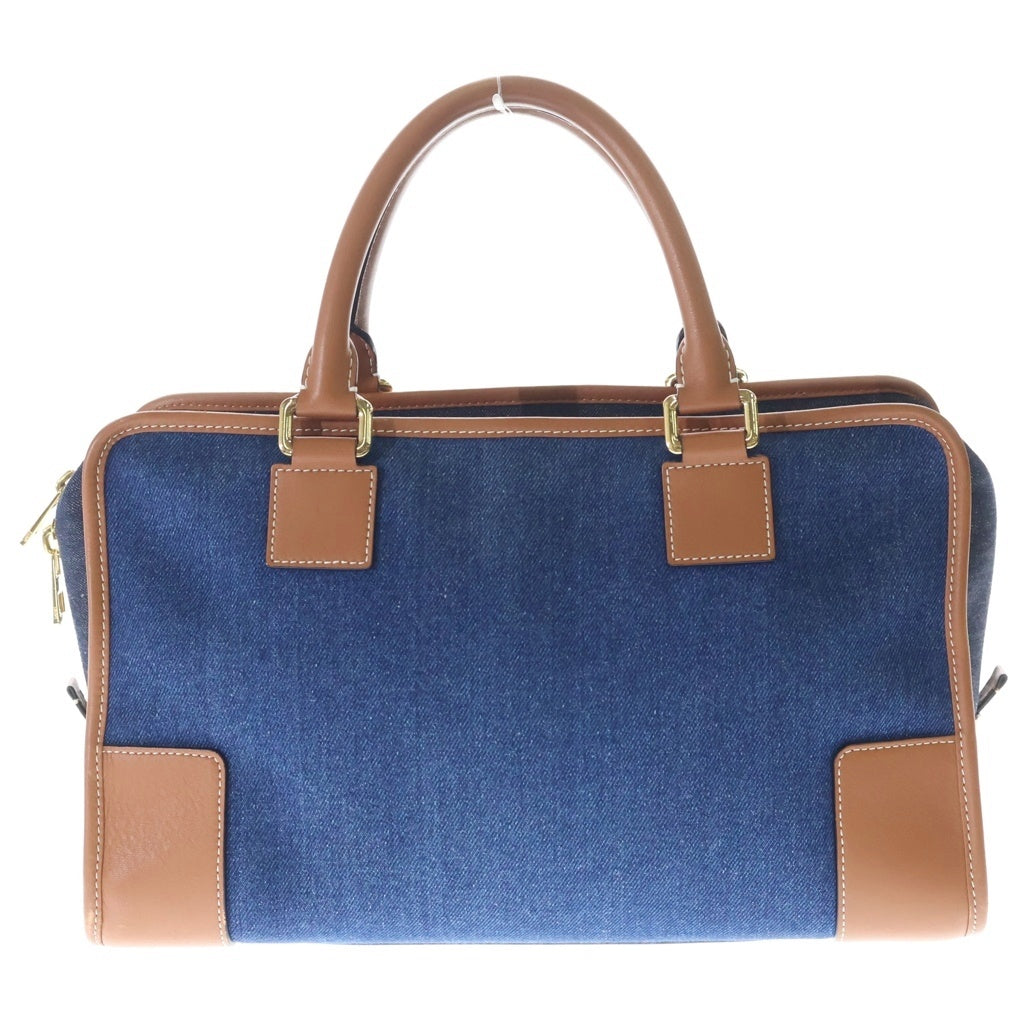 LOEWE(ロエベ) アマソナ36 デニム 2WAYハンドバッグ ショルダーバッグ インディゴブルー×ブラウン レザー ゴールド金具 レディース