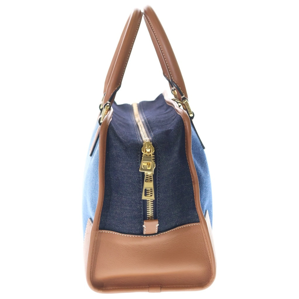 LOEWE(ロエベ) アマソナ36 デニム 2WAYハンドバッグ ショルダーバッグ インディゴブルー×ブラウン レザー ゴールド金具 レディース