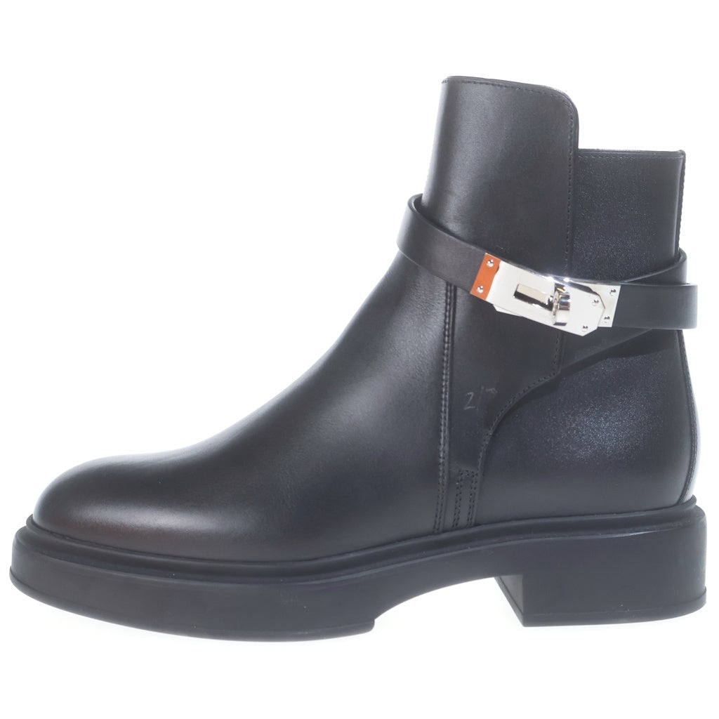 HERMES(エルメス) ジェフ ケリーバックル レザー ショートブーツ シューズ ブラック レディース