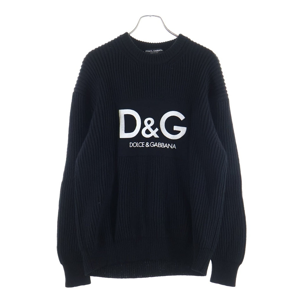 DOLCE & GABBANA(ドルチェアンドガッバーナ) D&Gロゴ刺繍 ウール クルーネック 長袖 ニット セーター ブラック レディース