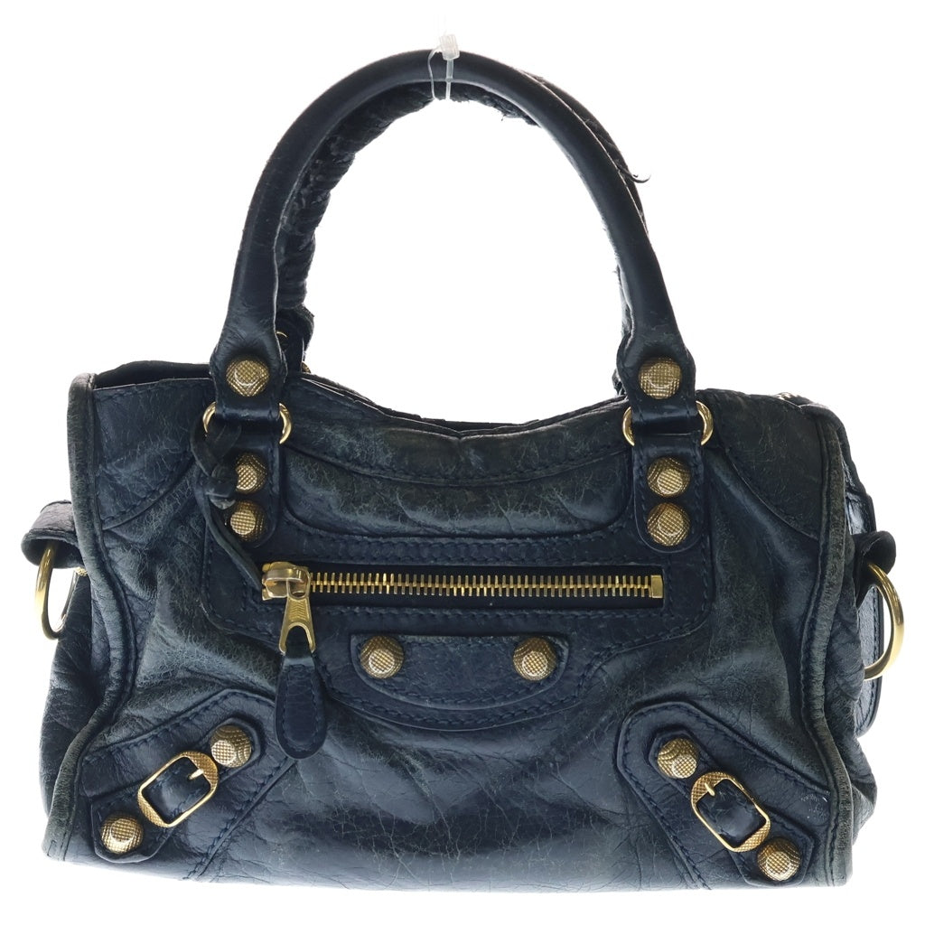BALENCIAGA(バレンシアガ) ジャイアント ミニ シティ レザー 2WAY ハンド ショルダーバッグ ゴールド金具 ネイビー 309544 レディース
