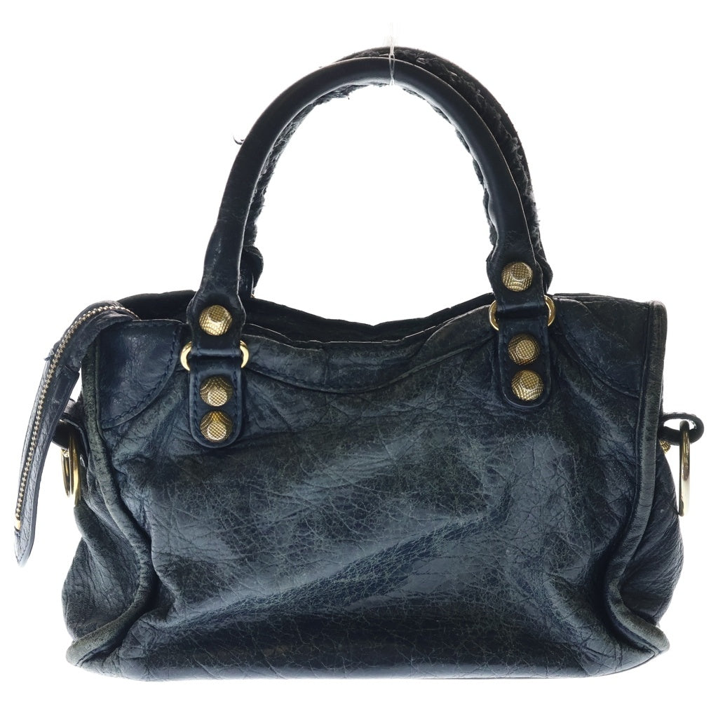 BALENCIAGA(バレンシアガ) ジャイアント ミニ シティ レザー 2WAY ハンド ショルダーバッグ ゴールド金具 ネイビー 309544 レディース