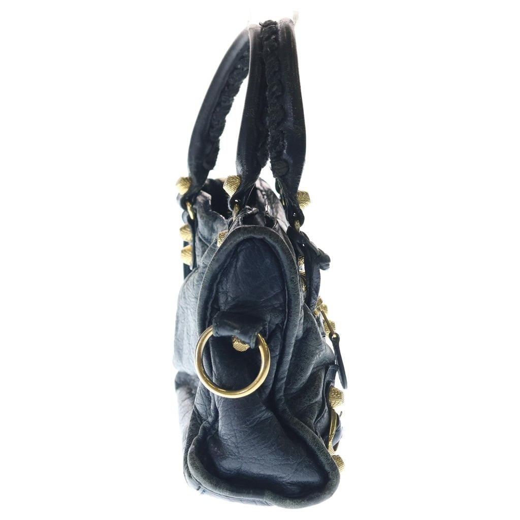 BALENCIAGA(バレンシアガ) ジャイアント ミニ シティ レザー 2WAY ハンド ショルダーバッグ ゴールド金具 ネイビー 309544 レディース