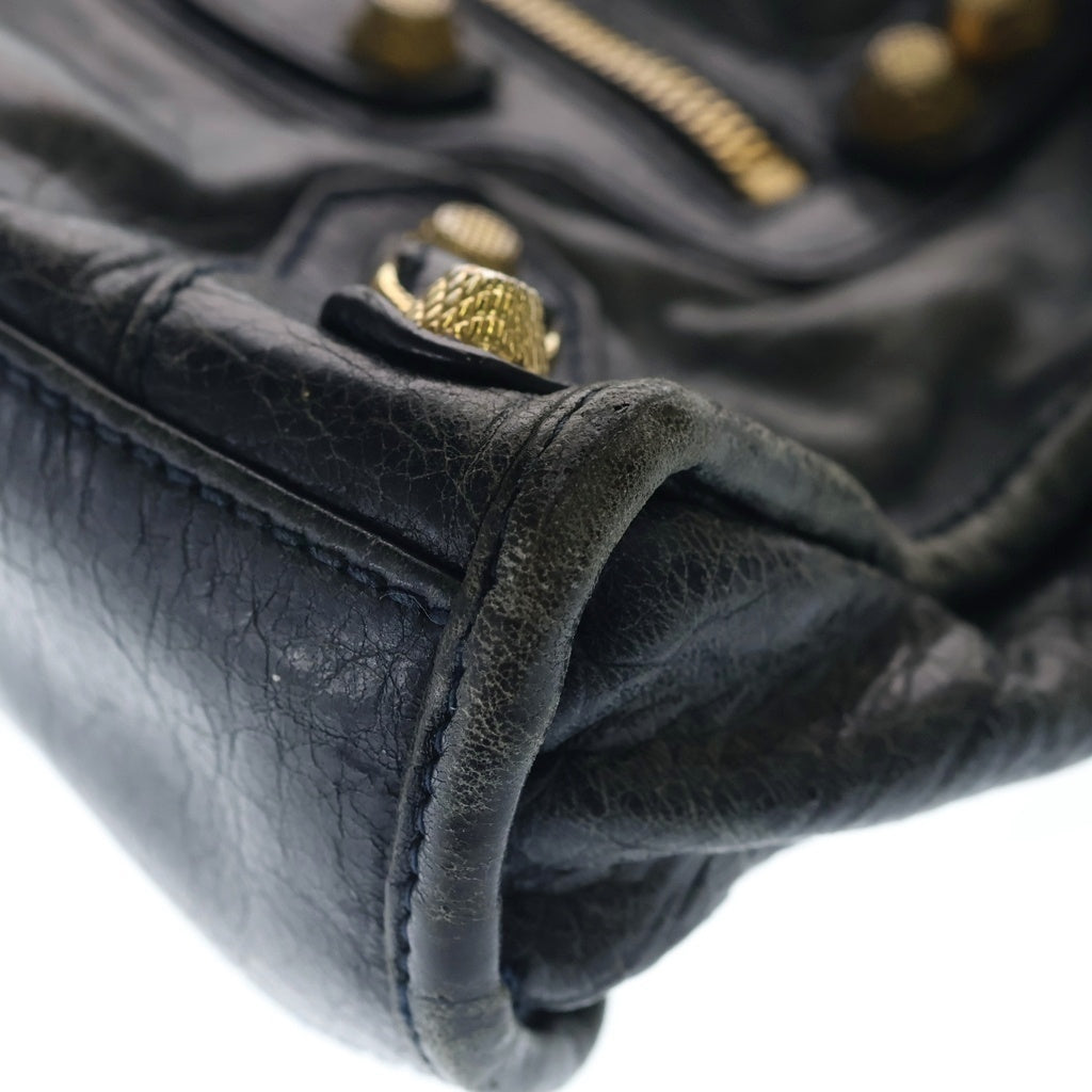 BALENCIAGA(バレンシアガ) ジャイアント ミニ シティ レザー 2WAY ハンド ショルダーバッグ ゴールド金具 ネイビー 309544 レディース