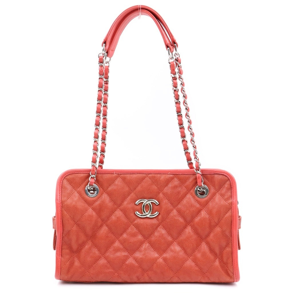 CHANEL(シャネル) ココマーク マトラッセ フレンチリビエラ キャビアスキン シルバー金具 チェーンショルダーバッグ トートバッグ レッド レディース