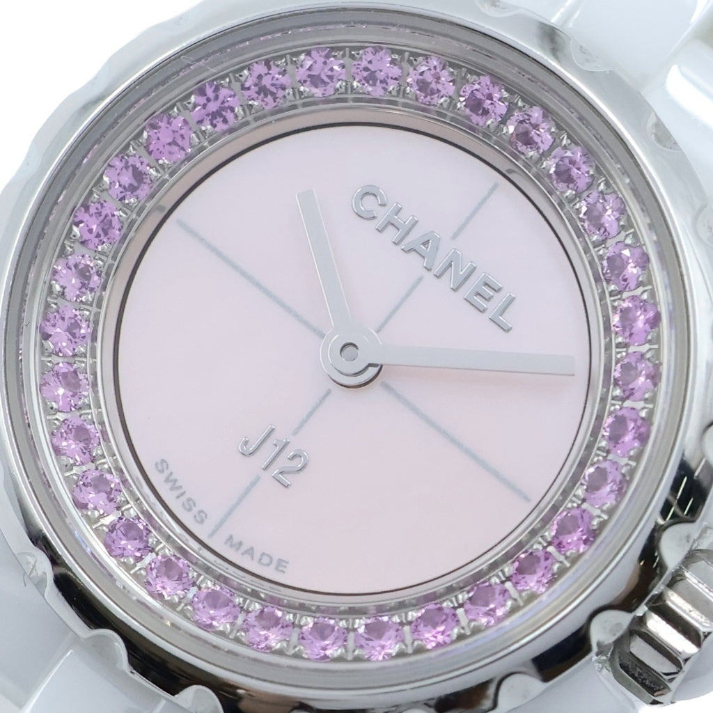 CHANEL(シャネル) J12 XS ピンクシェル×ピンクサファイア文字盤 CE/QZ ホワイトセラミック クォーツ 電池式 腕時計 H5512 レディース