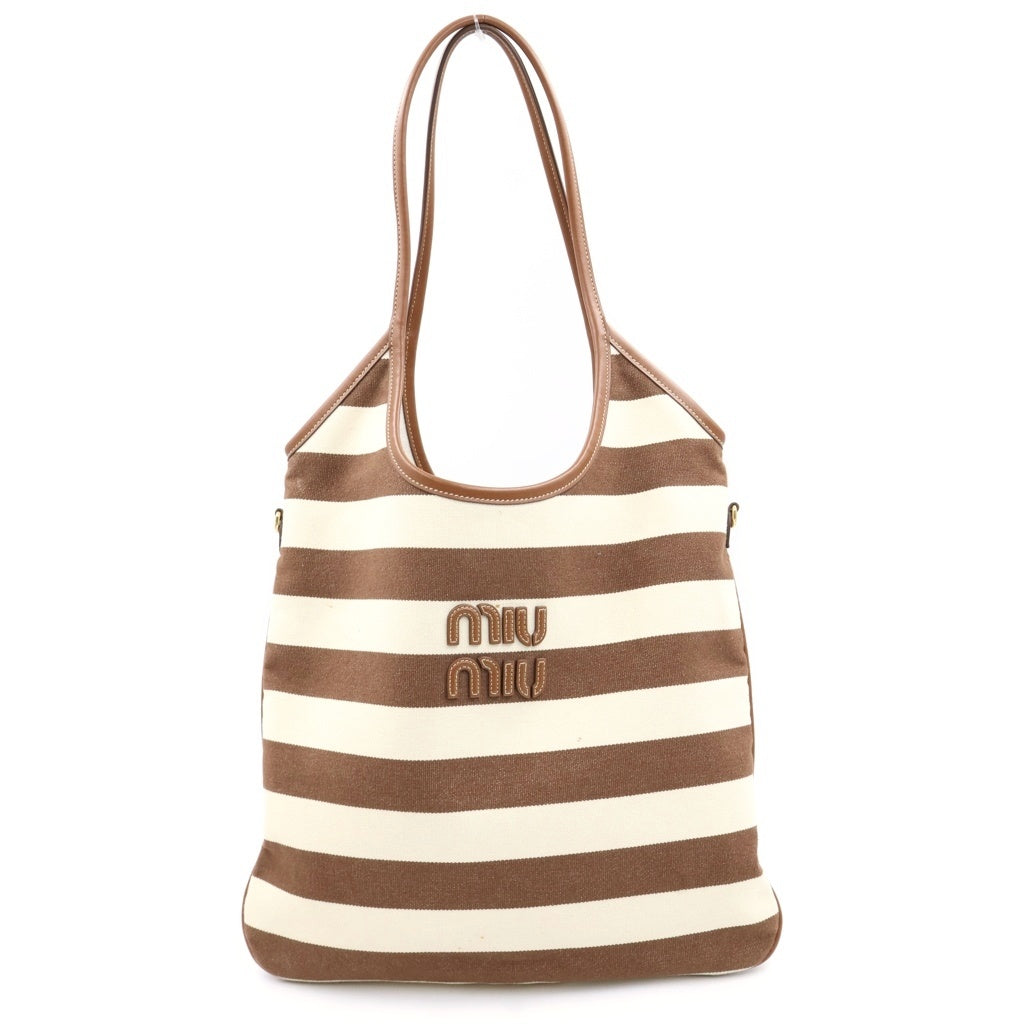 miumiu(ミュウミュウ) アイビー キャンバス×レザー トートバッグ ショルダーバッグ ICタイプ ブラウン/ベージュ 5BG231 レディース