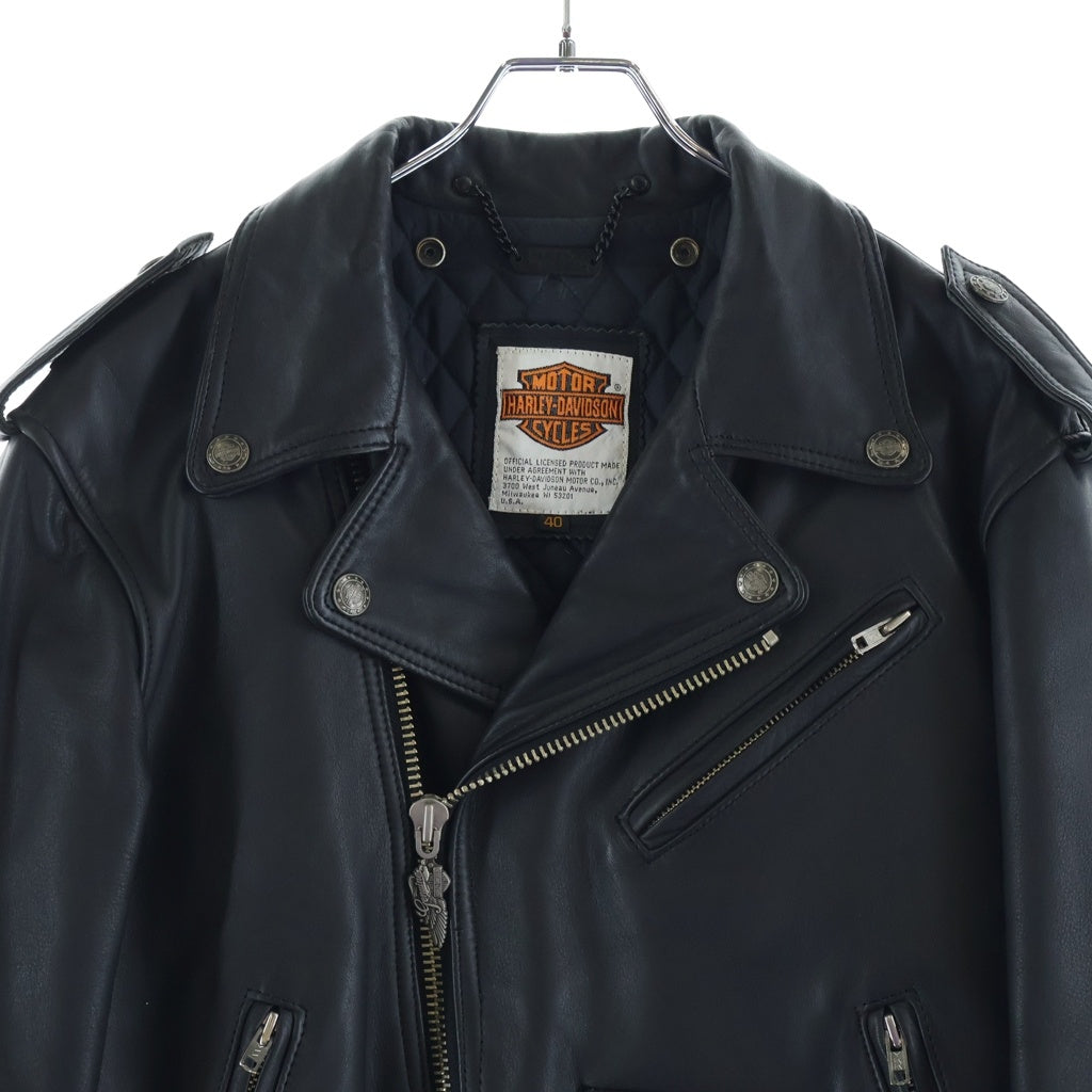 HARLEY DAVIDSON(ハーレーダビッドソン) 80S イーグルエンボスロゴ カウレザー ダブルライダースジャケット ブラック
