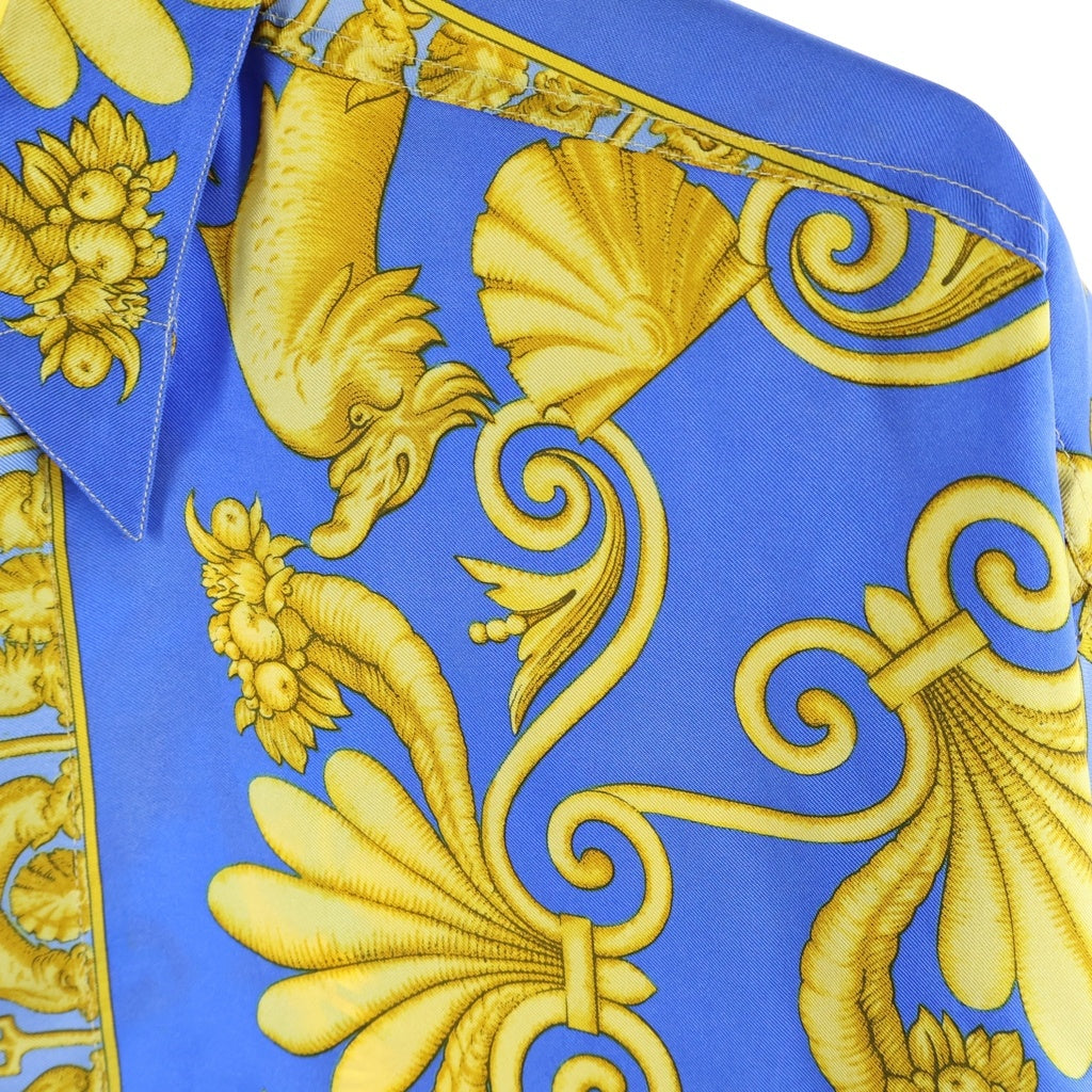 VERSACE(ヴェルサーチ) バロック総柄プリント シルク 長袖シャツ ブルー/イエロー