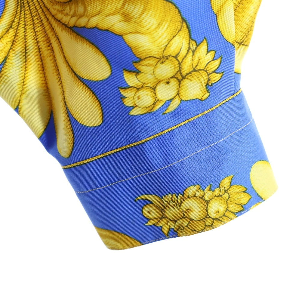 VERSACE(ヴェルサーチ) バロック総柄プリント シルク 長袖シャツ ブルー/イエロー