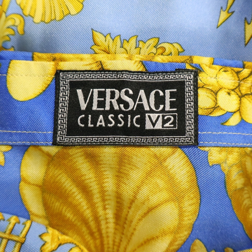 VERSACE(ヴェルサーチ) バロック総柄プリント シルク 長袖シャツ ブルー/イエロー