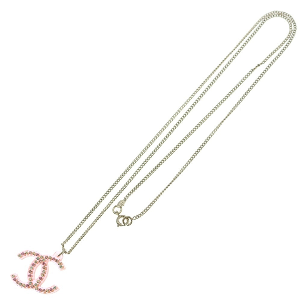 CHANEL(シャネル) ココマーク ラインストーンネックレス ペンダント チェーン ピンク×ゴールド GP レディース