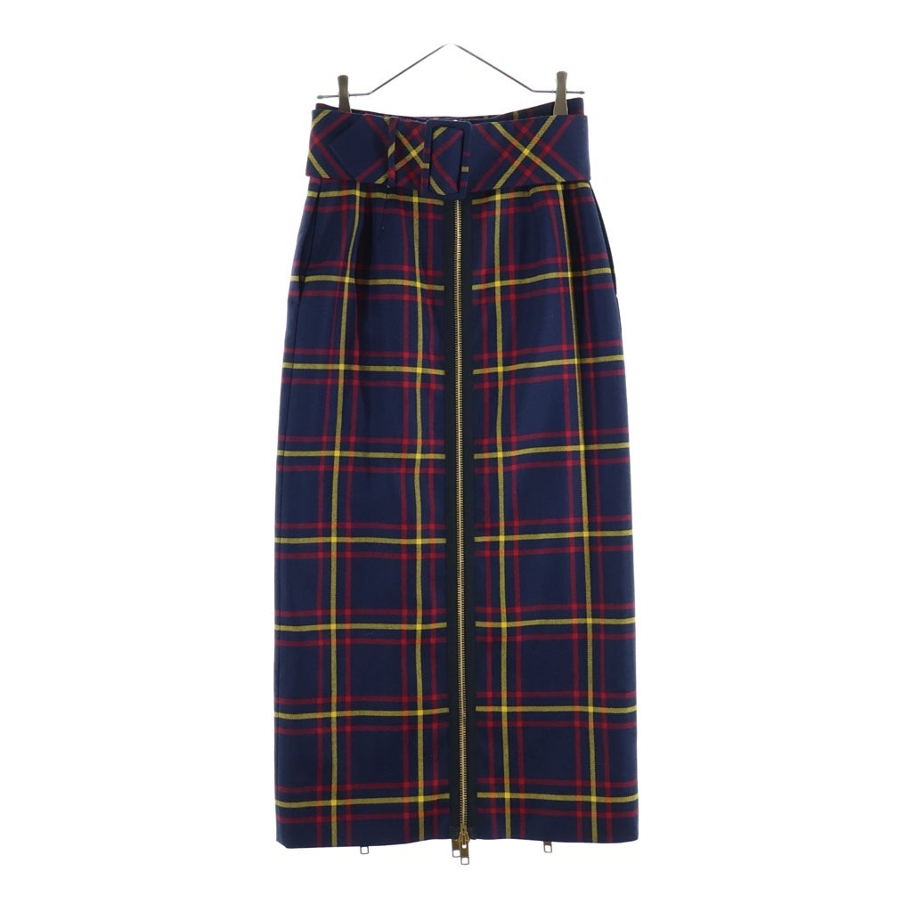 GUCCI(グッチ) FW22 ブルーチェック ハイウエスト ロングスカート ネイビー×レッド×イエロー ウール 711750 レディース