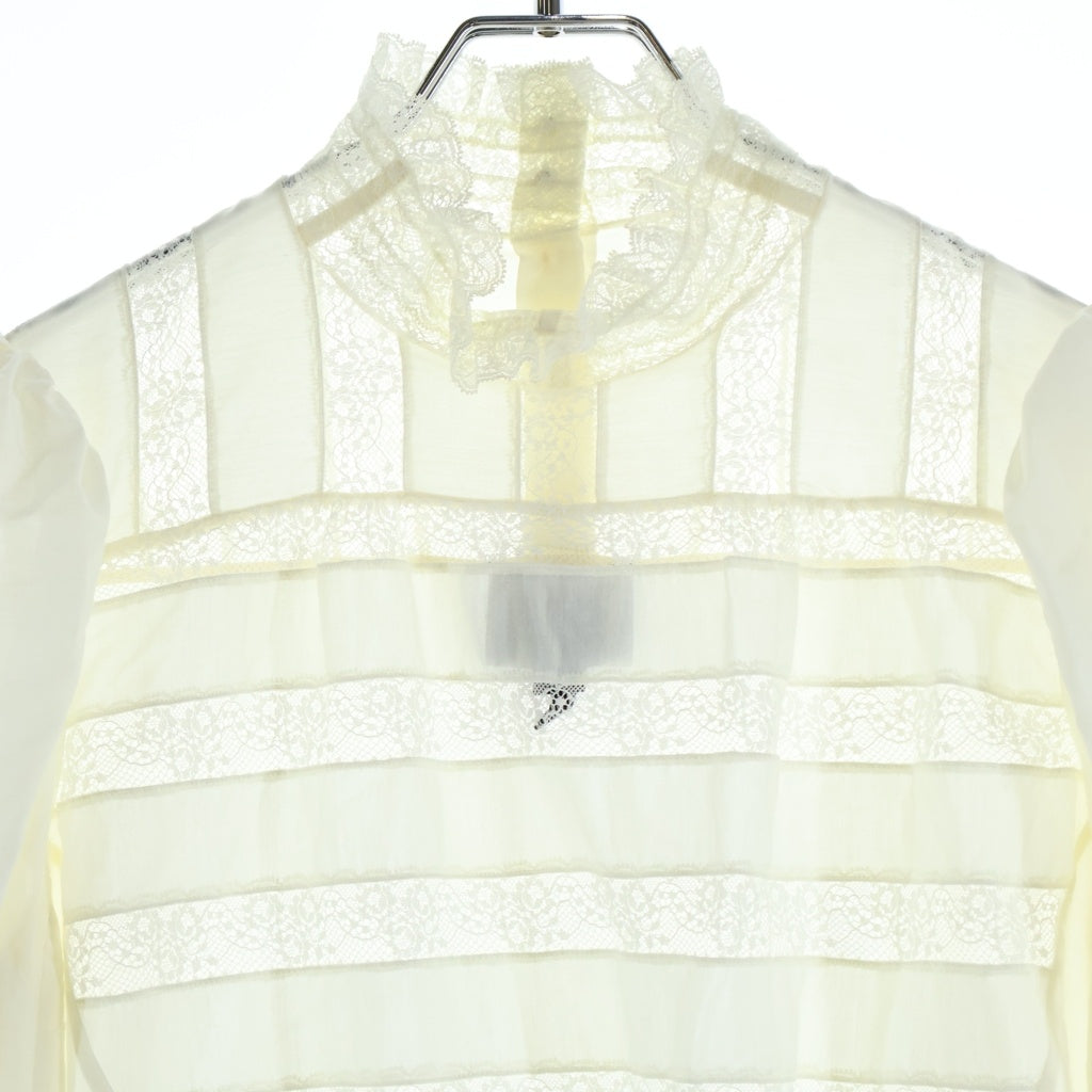 MARC JACOBS(マークジェイコブス) レース×シアー フリルヘムブラウス シースルー 七分丈 ホワイト コットン V6000025 19 レディース