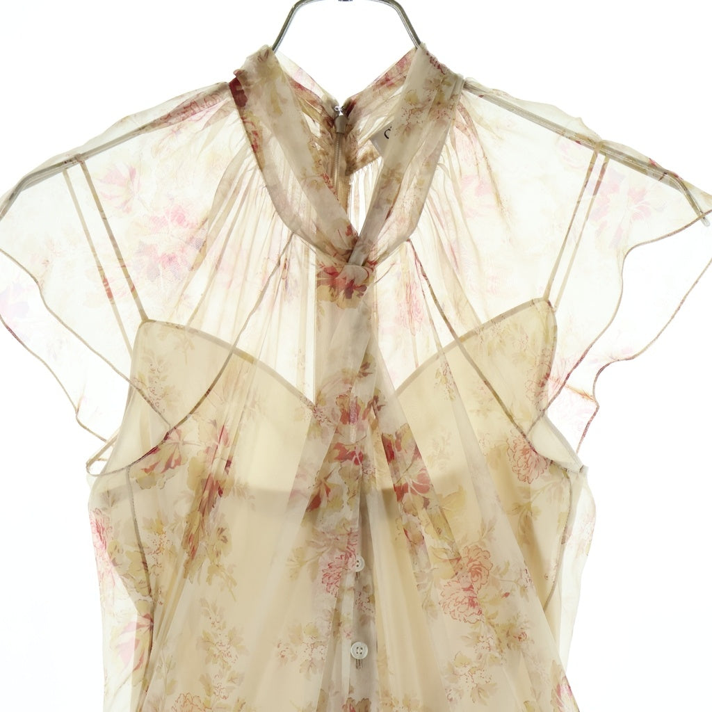 Christian Dior(クリスチャンディオール) 花柄ドッキング ノースリーブワンピース ウール×シルク ベージュ 0A21680C1130 レディース
