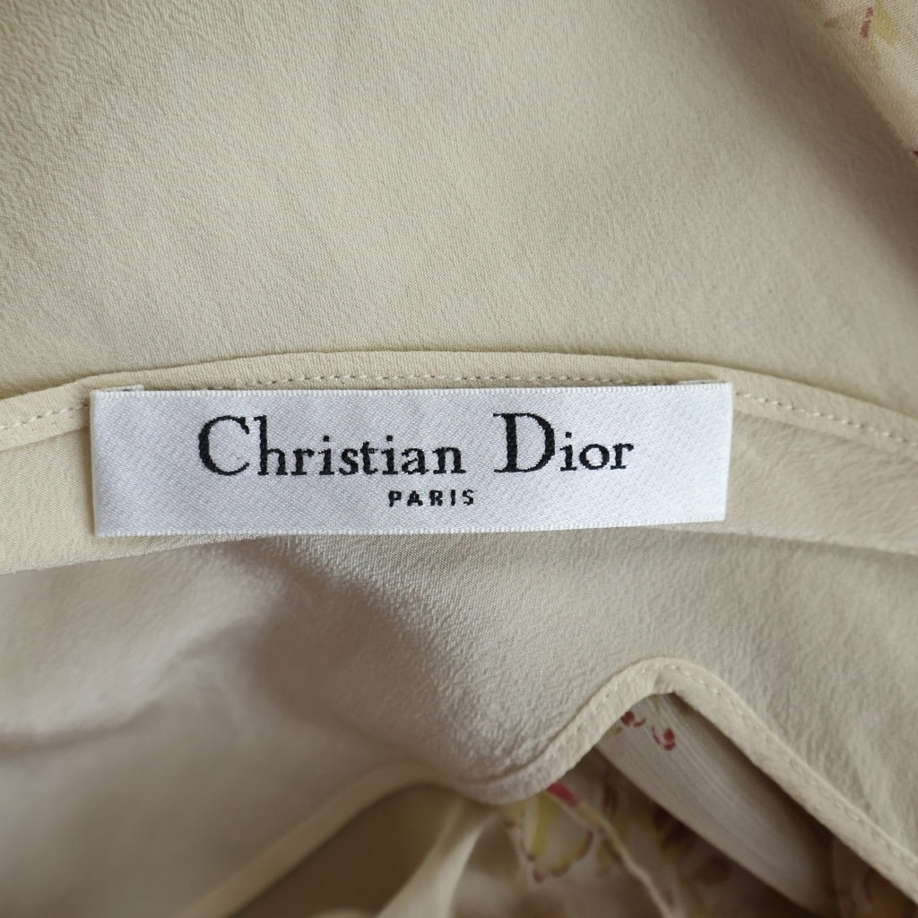 Christian Dior(クリスチャンディオール) 花柄ドッキング ノースリーブワンピース ウール×シルク ベージュ 0A21680C1130 レディース