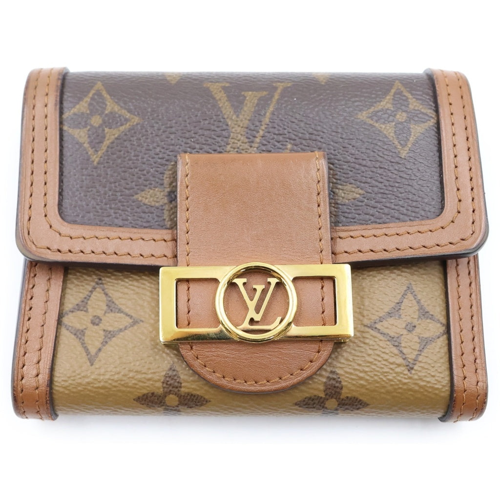 LOUIS VUITTON(ルイヴィトン) モノグラムリバース ポルトフォイユドーフィーヌ コンパクトウォレット 三つ折り財布 コインケース ブラウン PVCレザー M68725 ゴールド金具 レディース