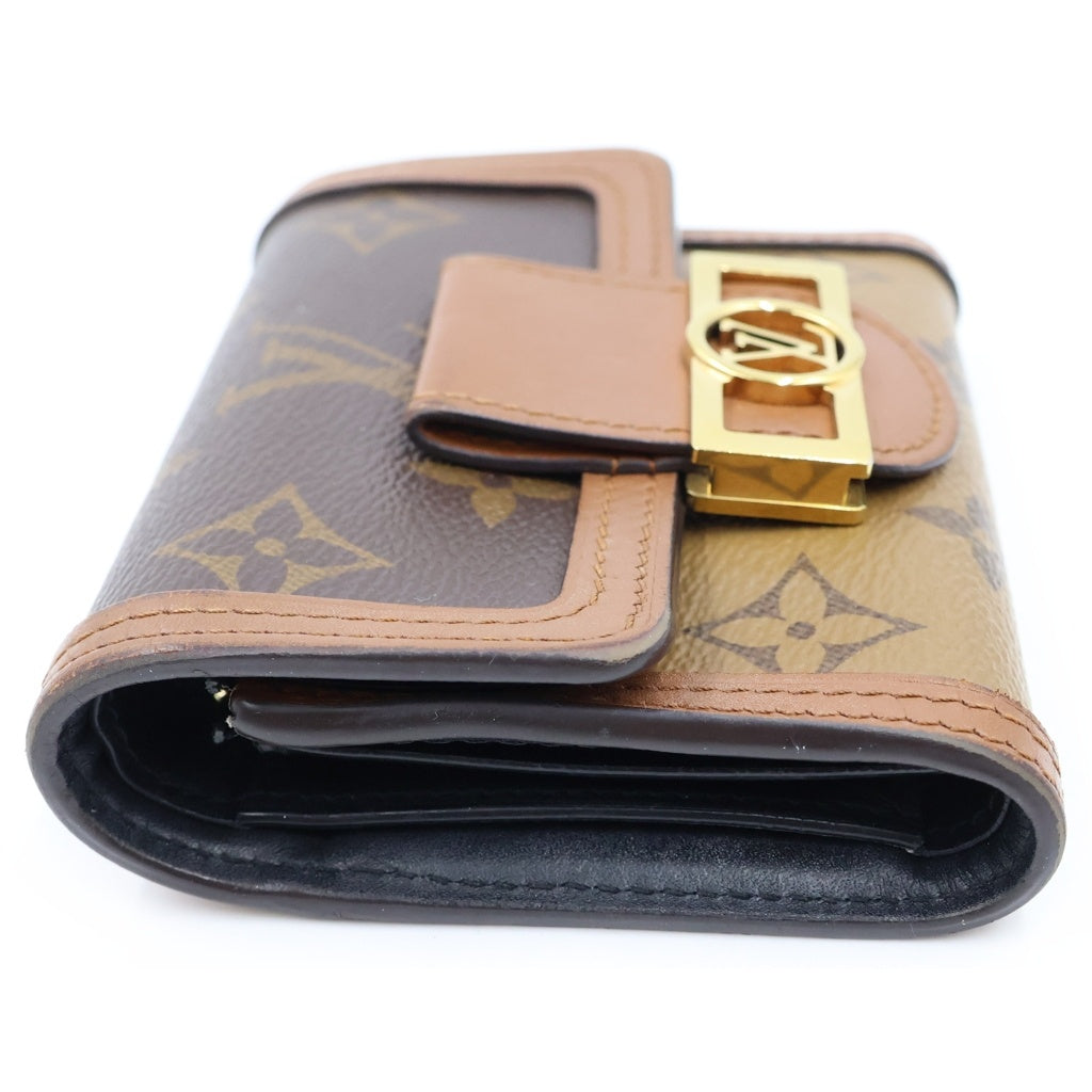 LOUIS VUITTON(ルイヴィトン) モノグラムリバース ポルトフォイユドーフィーヌ コンパクトウォレット 三つ折り財布 コインケース ブラウン PVCレザー M68725 ゴールド金具 レディース