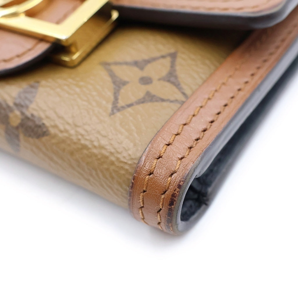 LOUIS VUITTON(ルイヴィトン) モノグラムリバース ポルトフォイユドーフィーヌ コンパクトウォレット 三つ折り財布 コインケース ブラウン PVCレザー M68725 ゴールド金具 レディース