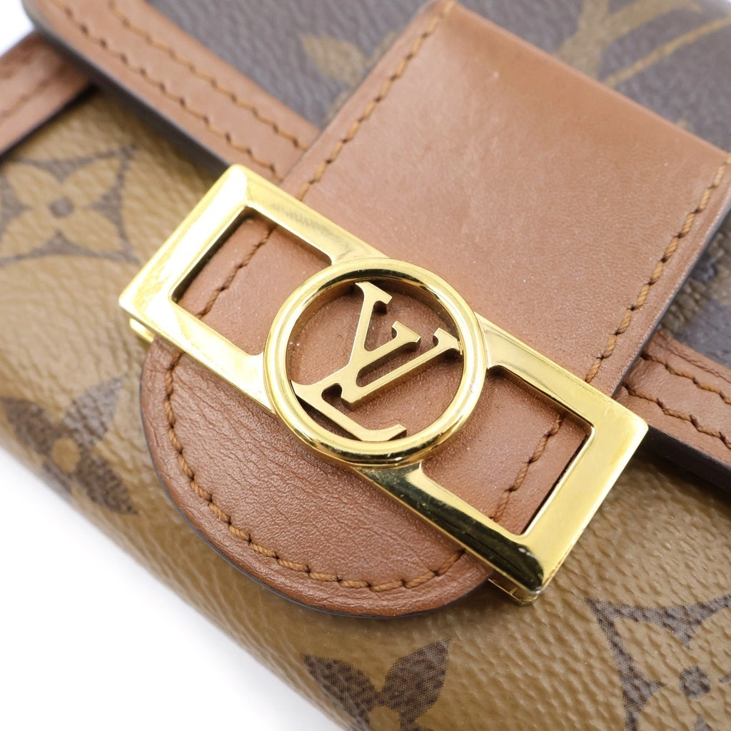 LOUIS VUITTON(ルイヴィトン) モノグラムリバース ポルトフォイユドーフィーヌ コンパクトウォレット 三つ折り財布 コインケース ブラウン PVCレザー M68725 ゴールド金具 レディース