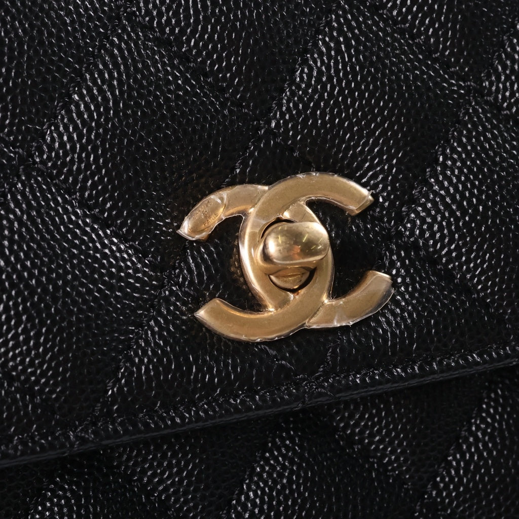 CHANEL(シャネル) ココハンドル XS 2WAY ショルダーバッグ トップハンドル ゴールド金具 キャビアスキン ブラック A92990 レディース
