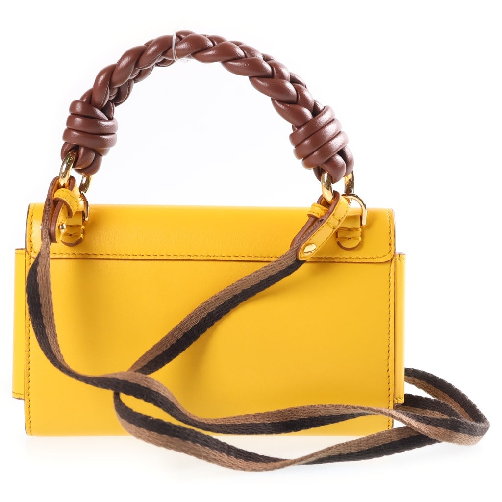 FENDI(フェンディ) バゲット フォンポーチ ミニハンドバッグ イエロー×ブラウン レザー 7AS007 ゴールド金具 レディース