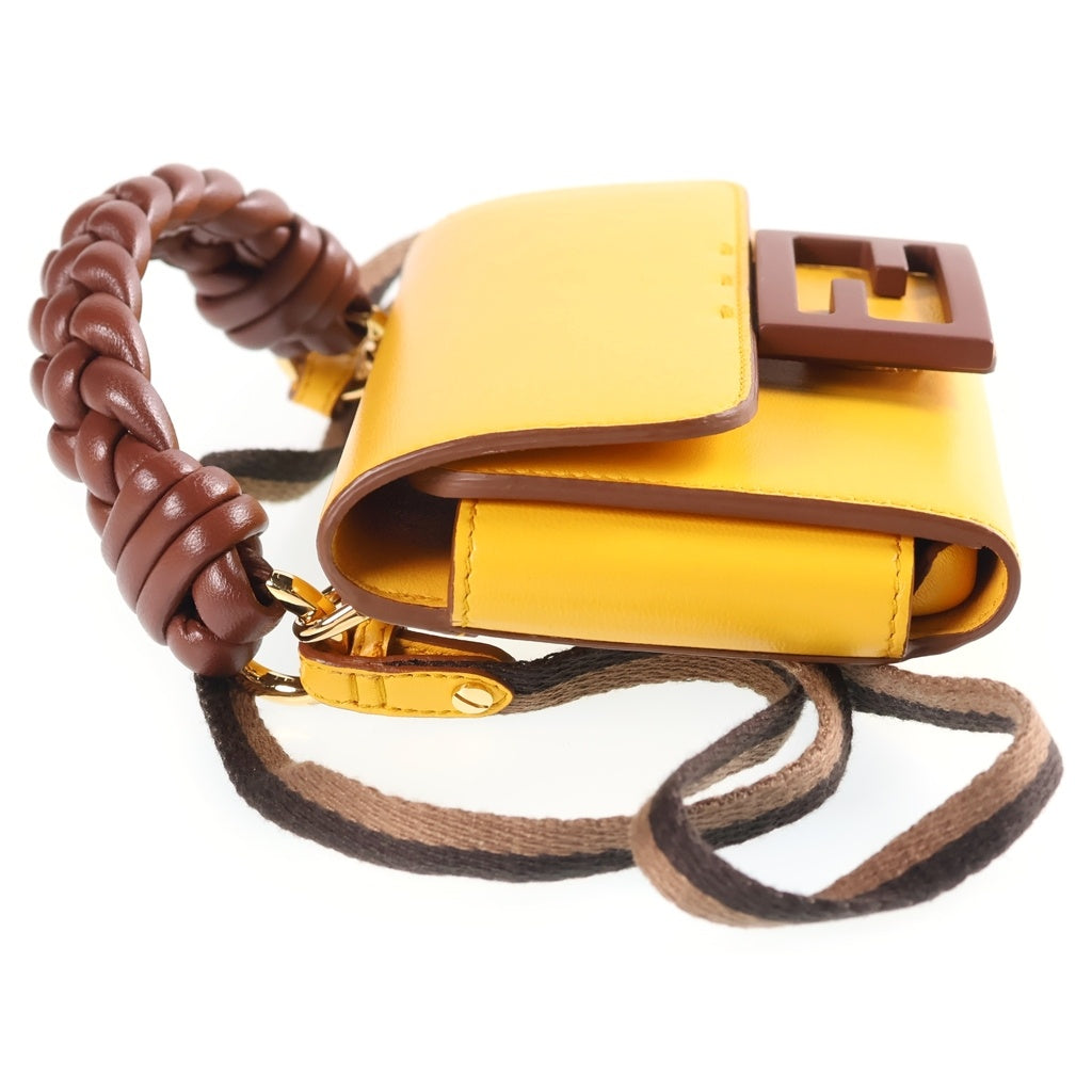 FENDI(フェンディ) バゲット フォンポーチ ミニハンドバッグ イエロー×ブラウン レザー 7AS007 ゴールド金具 レディース