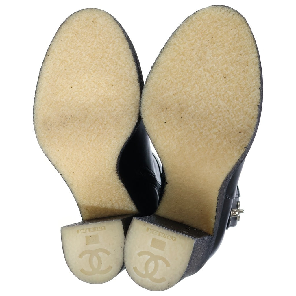 CHANEL(シャネル) ココマーク ターンロック ショートレザーブーツ ブラック G31285 シルバー金具 レディース