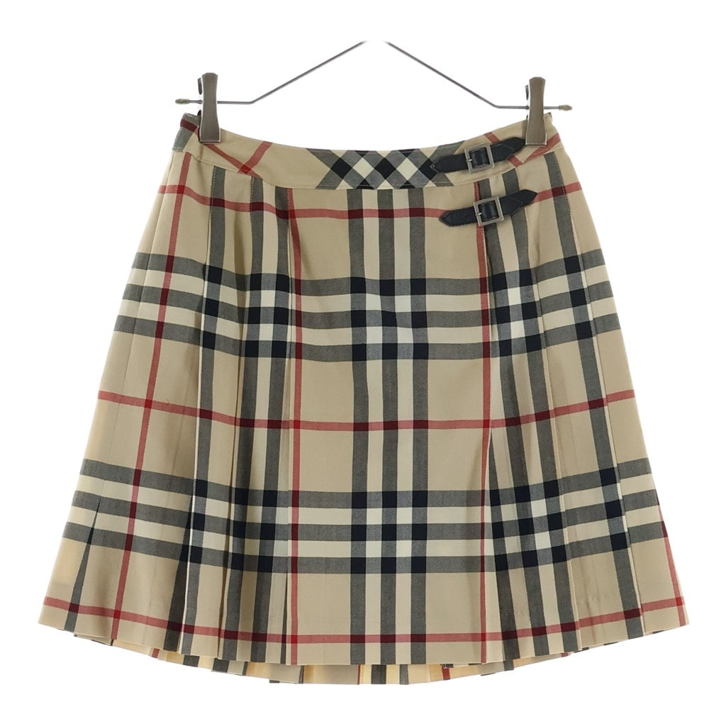 未使用近人気バーバリースカート美品 ベージュノバチェック140-160ゴム BURBERRY(バーバリー) ノバチェック総柄 プリーツ ミニスカート