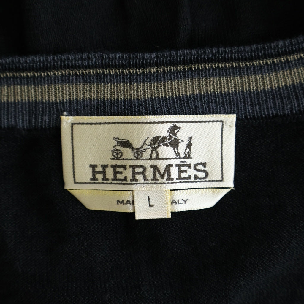 HERMES(エルメス) Vネック プルオーバー 長袖 サマーニット セーター ブラック